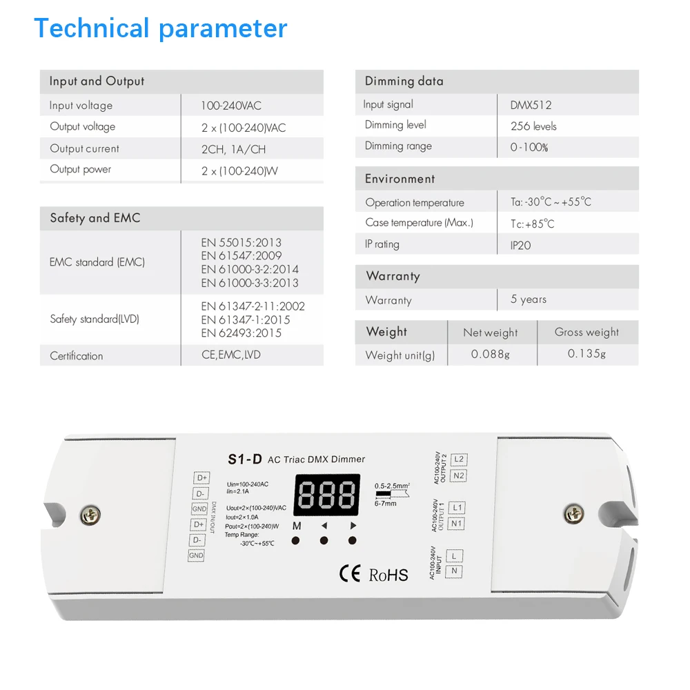 Светодиодный диммер Triac 220 в 230 В 110 переменного тока 2 канала контроллер DMX512