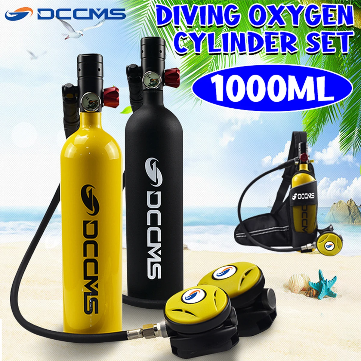 

DCCMS 1L Mini Scuba Diving Cylinder Oxygen Tank Set Dive Respirator Air Tank Hand Pump for Snorkeling Breath Diving Equipment