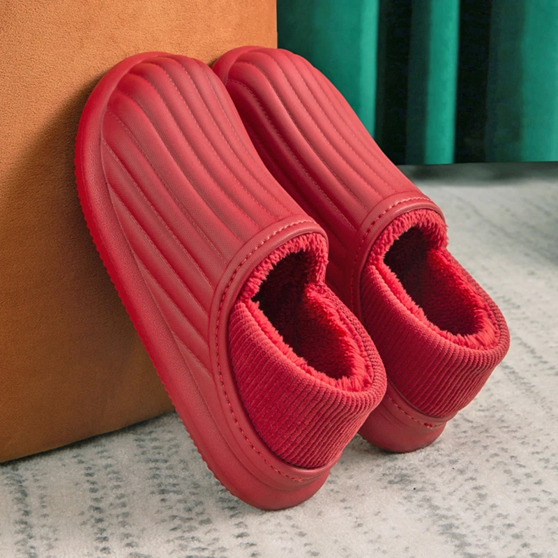 

Waterproof Slippers EVA Plush Cotton Slippers Women thick-soled Winter Indoor non-slip Couple Home Shoes