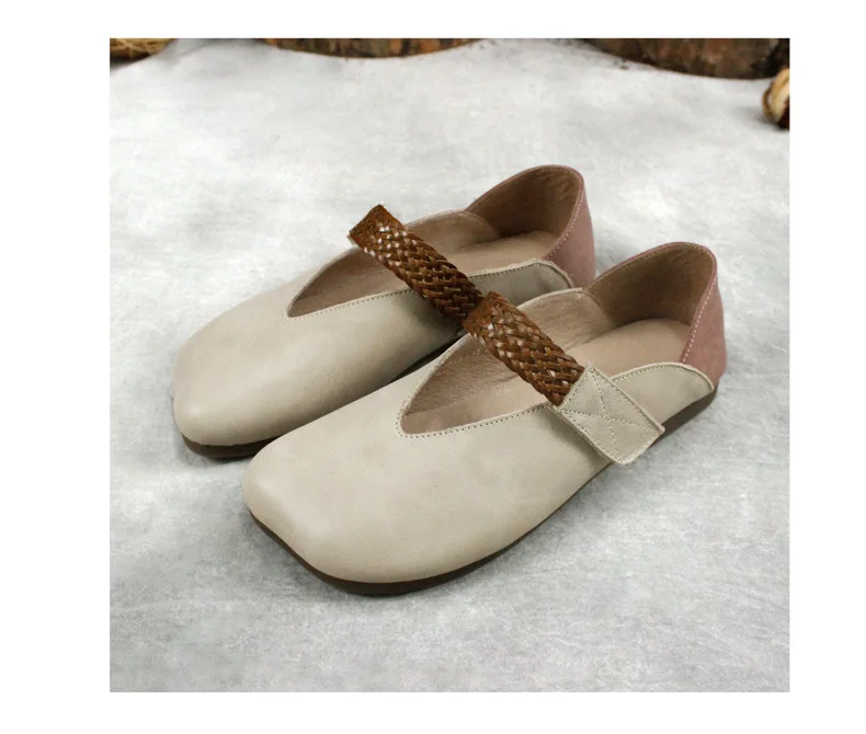 

Original handmade women flat shoes shallow soft sole shoes women's leather bean square toe snearkers women