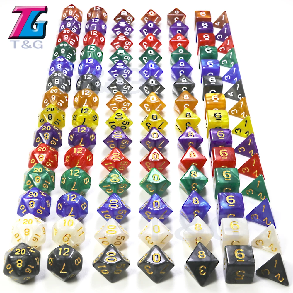 7 шт./компл. T& g многогранник Dados D& D кости с эффект мраморной поверхности, прозрачный D4 D6 D8 D10 D10% D12 D20 игральные кости