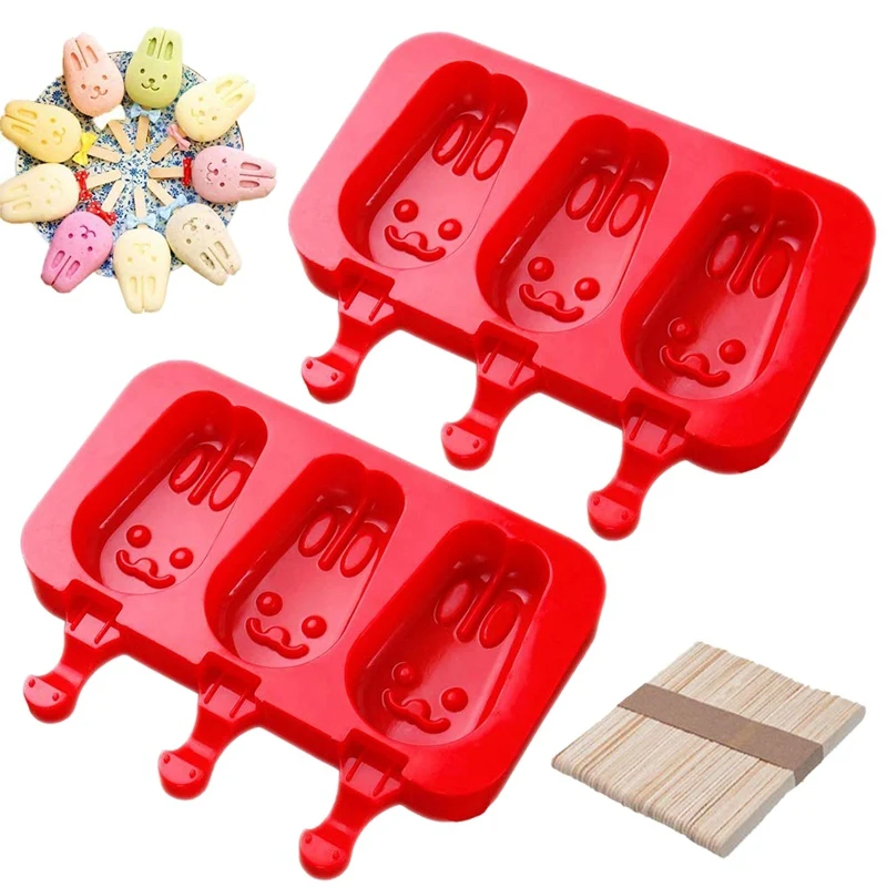 Домашние эскимо силиконовые формы с крышкой мороженое Бар плесень 3x полостей