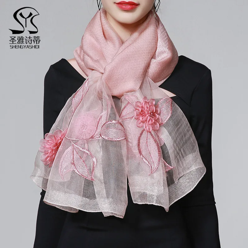 Шелковый шерстяной зимний шарф для женщин из пашмины кружевное пончо шаль шарфы
