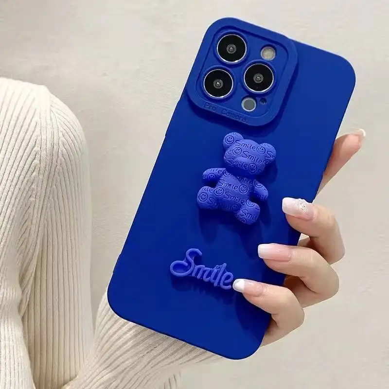 

Mini Bear Deep Blue Klein Blue Case for Iphone 11 12pro 12promax 13pro Coque 12promax Smile Solid Color Back Cover Lens Protects