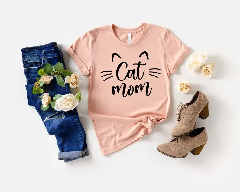 

Cat Mom Custom Shirt for Mothers Funny Kawaii 100% Cotton Women oversized t-shirts Plus Size Short Sleeve Tees clothing y2k top