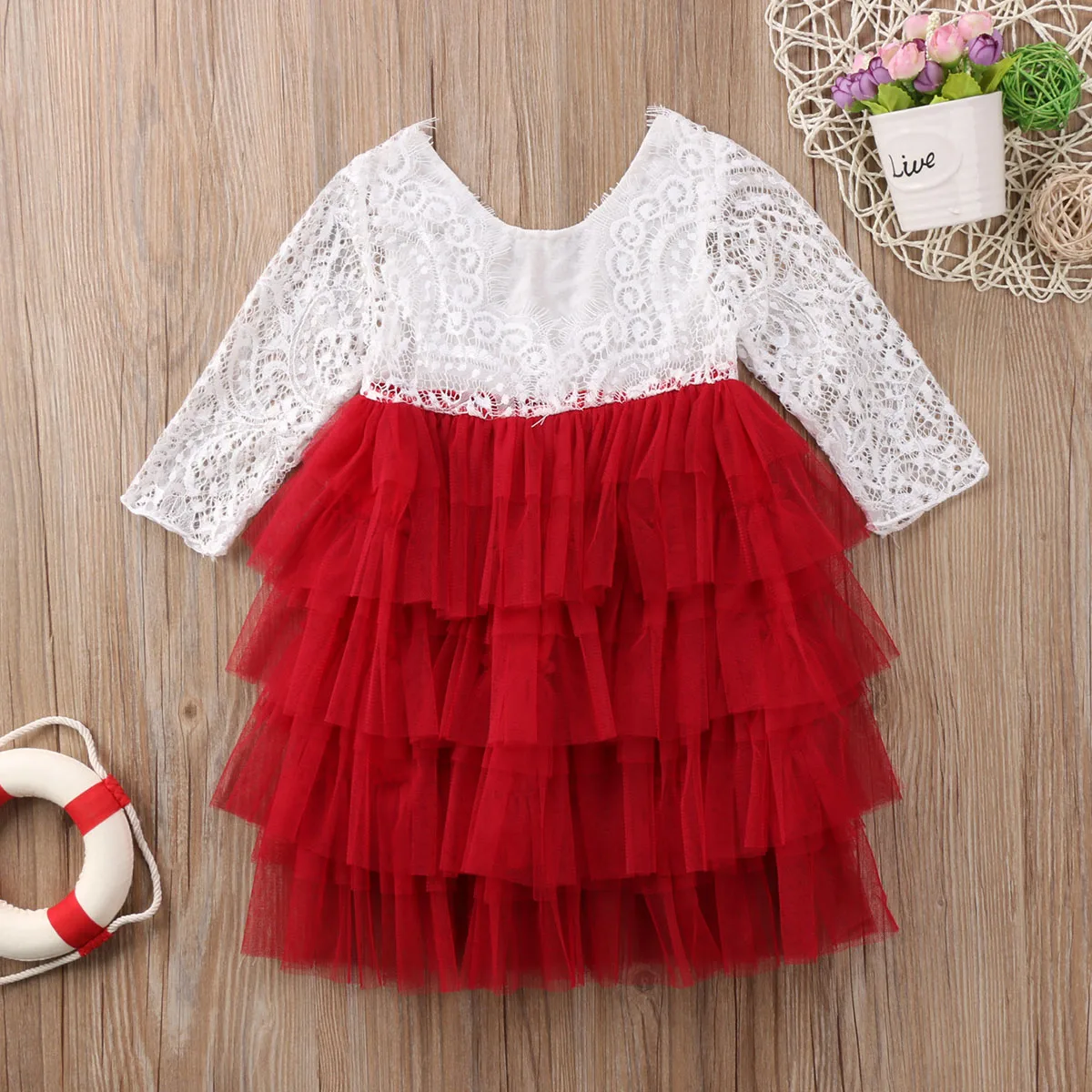 Trendy Lace Embroidered Long sleeve Tulle Party Dress for Toddler Girl |