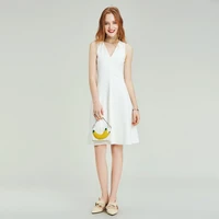 HAVVA 2020 Summer New Classic Simple V-neck Sleeveless A-line Dress Womens Little Black Dress Q33700