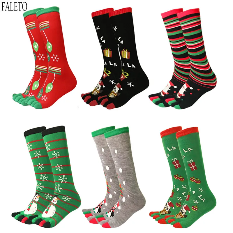 

Faleto Cute Cartoon Women Christmas Socks Five Toes Socks Winter Warm Stretchy Crew Socks Owl Santa Claus Snowman Balloon Socks