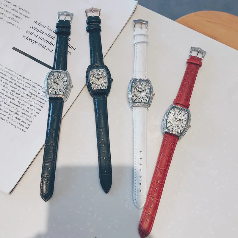 

Top Brand Casual Leather Strap Girls Bracelet Clock WristWatch Women Relogio Tonneau Watch Fashion Couple's Quartz Women's Watch