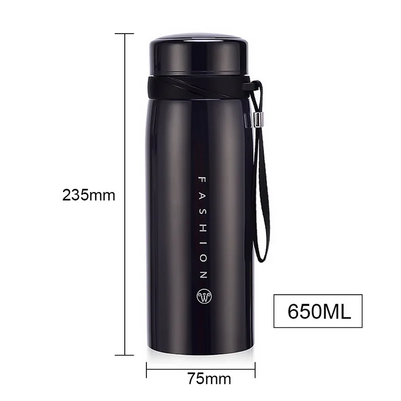 650ml Dark Purple Большая емкость термос бутылка из нержавеющей стали стакан с герметизацией бутылка для воды портативная вакуумная колба для кофе кружка дорожная чашка - Цвет: 650ml Dark Purple
