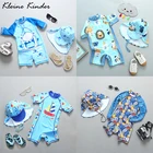 Слитный купальник с шапочкой UPF50, для мальчиков, с мультяшным принтом, пляжная одежда