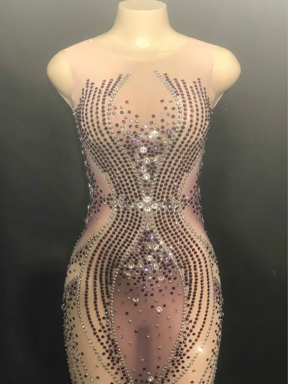 Блестящие фиолетовые стразы женское длинное Сетчатое платье для дня рождения