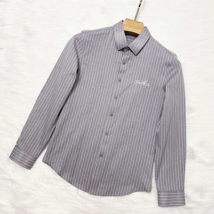 

Loldeal Men Shirt Long Sleeve British Style Slim Fit Stripes Camisa Social Masculina