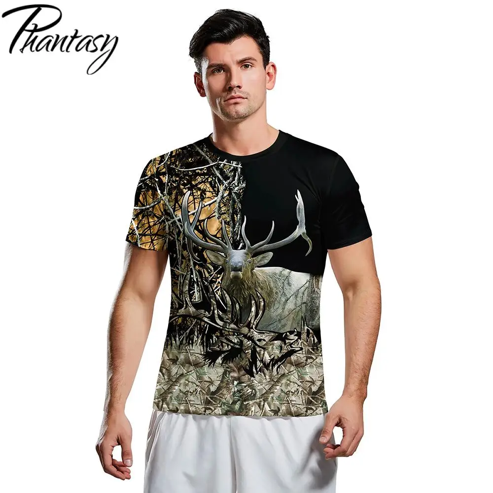 Phantasy Summer Ultra-Thin Quick Dry Men's Outdoor Hunting Elk 3D Printed Camouflage T-Shirt Tee For Male | Мужская одежда