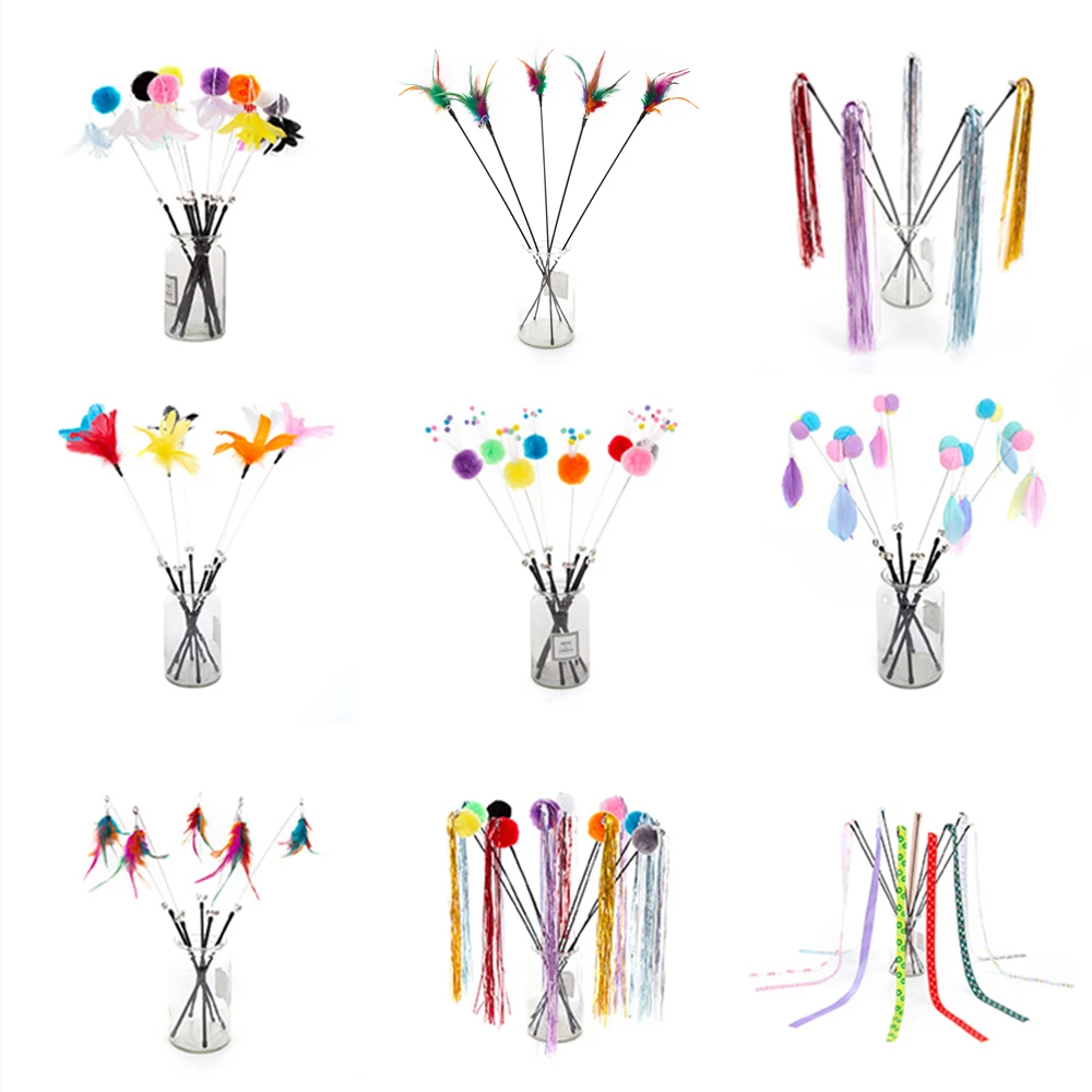 9 стилей забавная Интерактивная палочка для кошек волшебная рыбалки перьевая