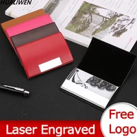 laser engraved logo luxury business card case credit card holder wallet stainless steel leather unisex card holder wallet