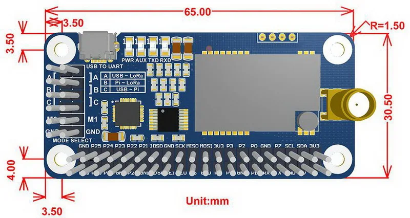 SX1268 433 м шляпа LoRa на основе SX1268 покрывает Частотный диапазон 433 МГц подходит для промышленного контроля, умного дома, сбора данных