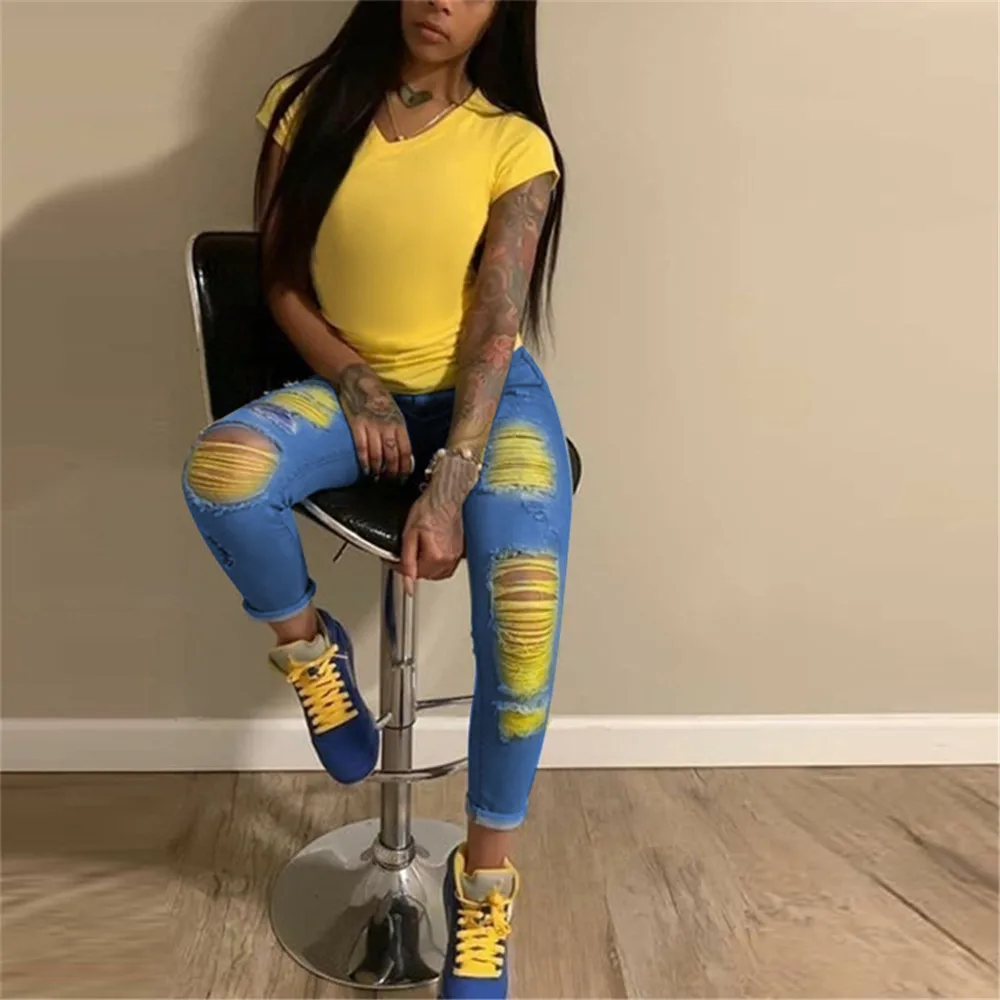 Женские рваные джинсы тонкие узкие Горячая Распродажа с высокой талией женские