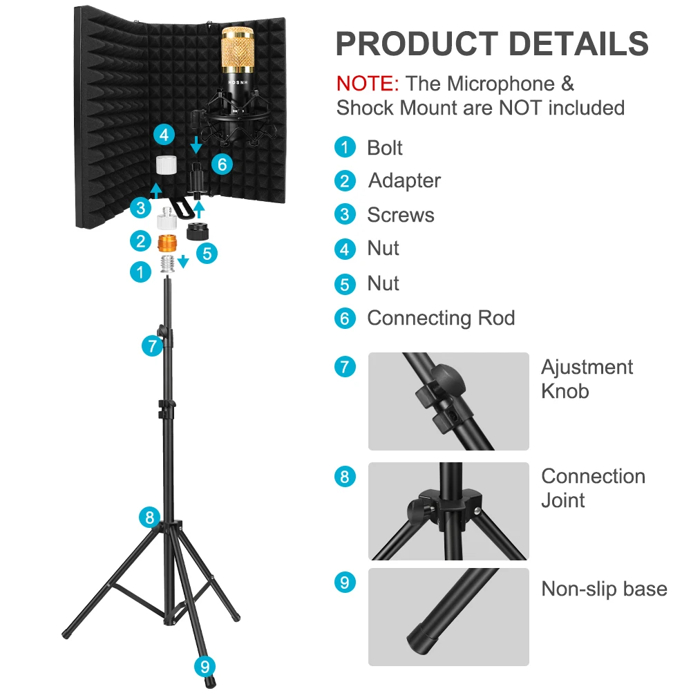 microphone isolation shield 3 panel with stand sound proof plate acoustic foams panel foam for studio recording bm800 free global shipping