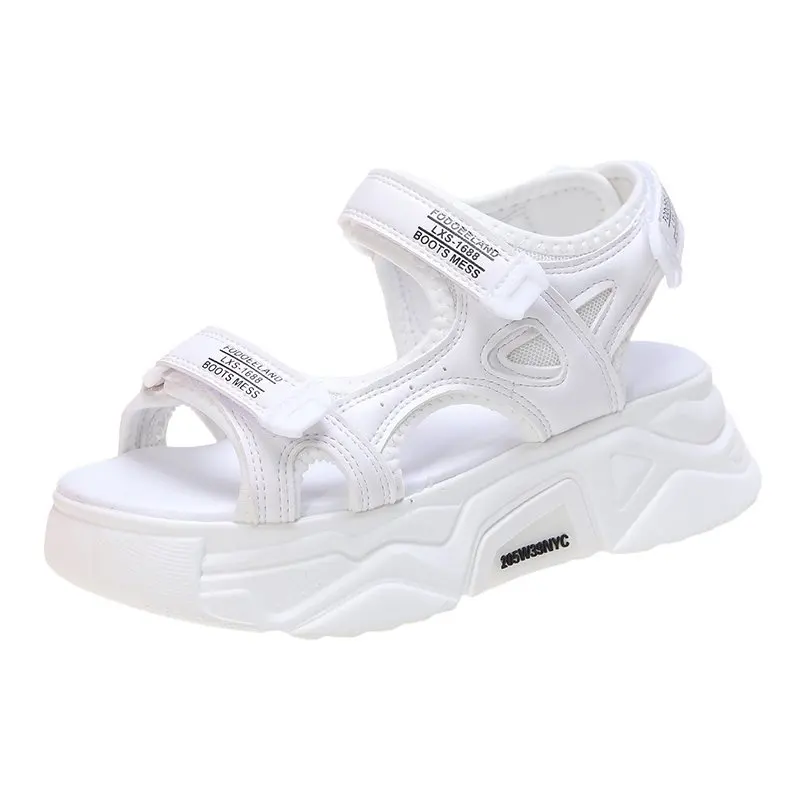 Женские сандалии на платформе Fujin черные с открытым носком 6 см лето 2021|Боссоножки