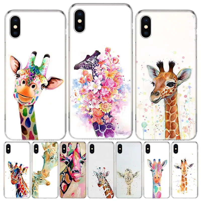 Чехол для телефона с акварельным жирафом iphone 12 MIni 11Pro MAX XS 8 7 6 6S Plus X 5 5S SE XR