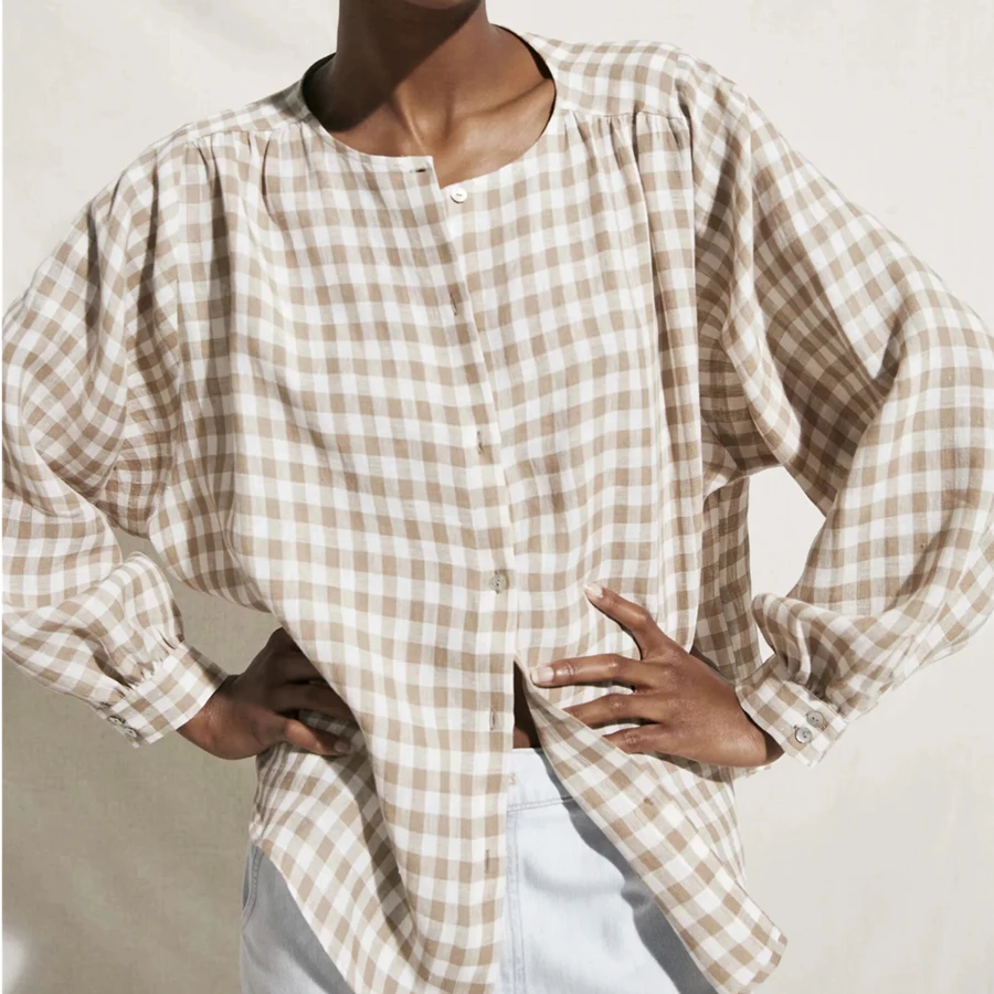 

Elmsk Blusas Mujer De Moda 2021 New Blouse Women England Indie Folk Vintage Plaid Oversize Casual Shirt Women Blouse And Tops