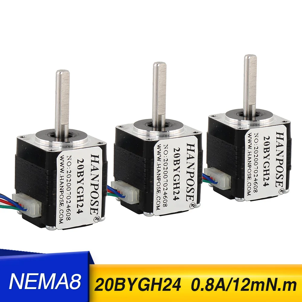 

3PCS Nema8 mini Stepper motor 24mm 12mN.m 0.8A 1.8 degrees For new CNC router and 3D printer 20BYGH24 step motor