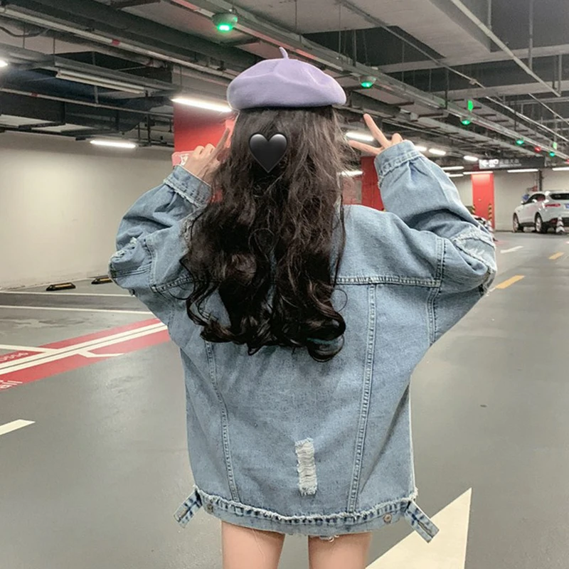 Женский рваный джинсовый пиджак Gang Feng свободный в стиле Харадзюку ретро женская