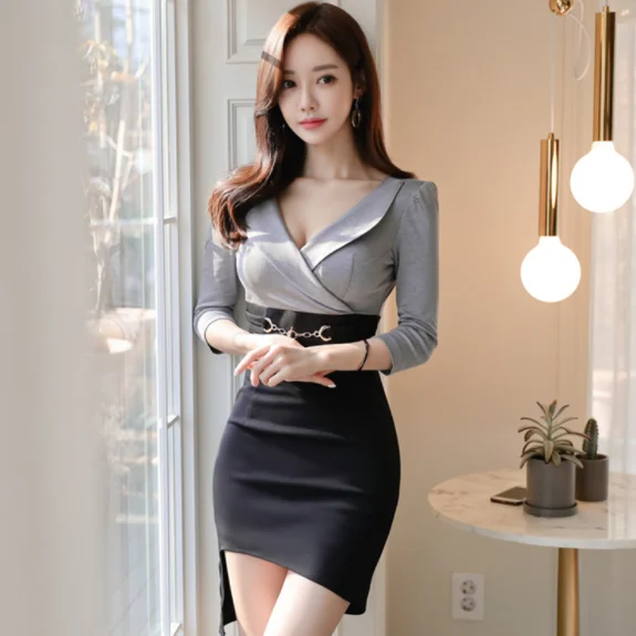 Женское асимметричное платье в стиле пэчворк с глубоким v образным вырезом