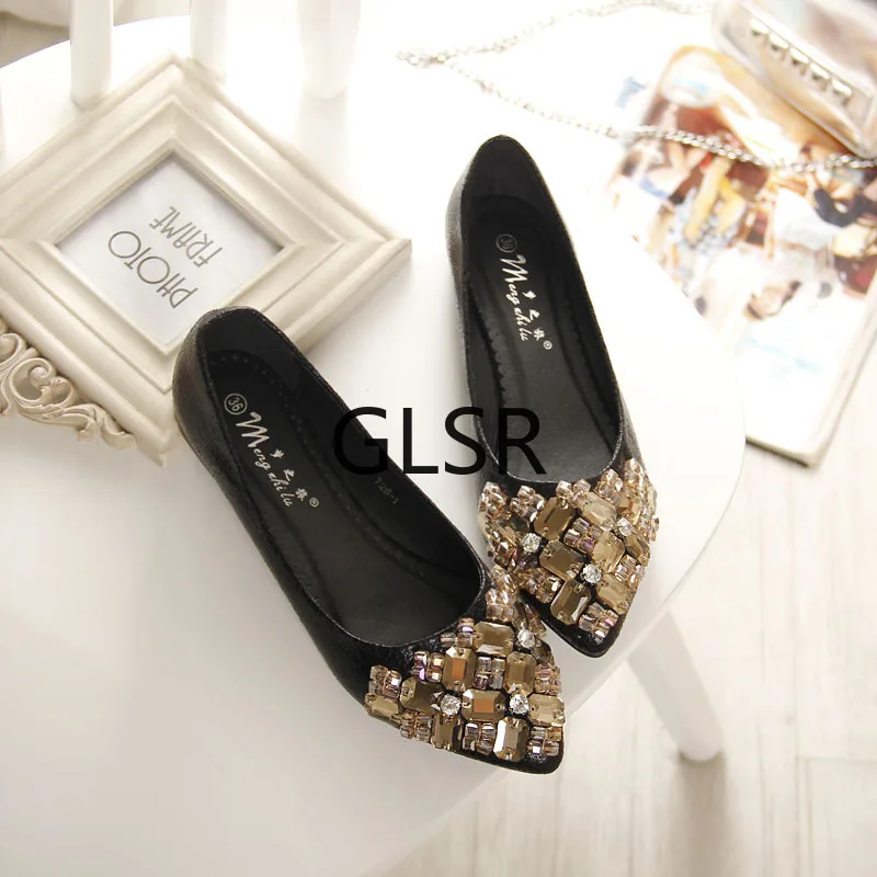

2021 Flats Shoes Women Ballet Princess Shoes For Casual Crystal Boat Shoes Rhinestone Women Flats PLUS Size 34-43