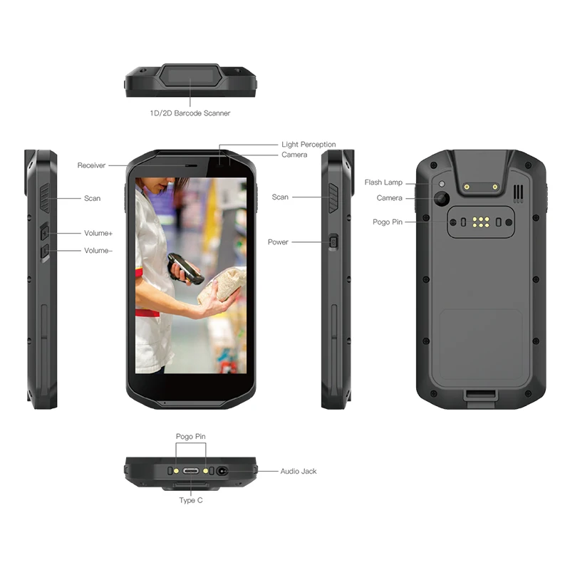 High Quality Andriod 9.0 5 Inch 4G DDR3L 64GB Waterproof Shockproof Rugged Smart Phone Call Industrial PDA Handheld