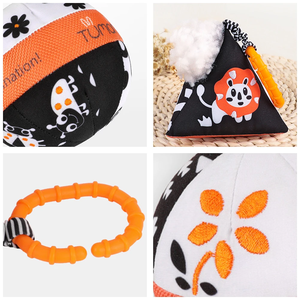 

High Contrast Baby Toys Set Black And White Stroller Toy With Bell Car Seat Baby Plush Rattles Rings Hanging Toy For 0-6 latest