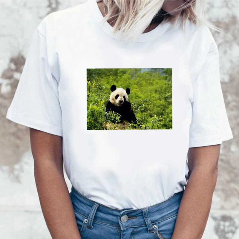 

New Panda Zoo White T Shirt Women Summer Short Sleeve Lady Tops Tshirt Ladies Women's Graphic Female Tee T-Shirt