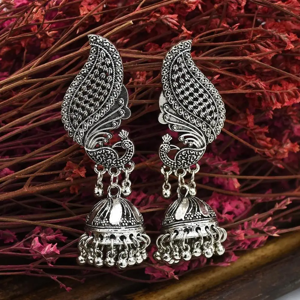 

Ethnic Women's color me Peacock Indian Jewelry Gypsy Vintage Ethnic Boho Tribe Bell Tassel Drop Earrings Jhumka Earrings Jewelry