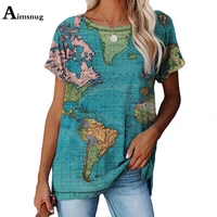 ladies elegant leisure casual t shirt model world map print tops loose women clothing 2021 summer new fashion tees shirt femme