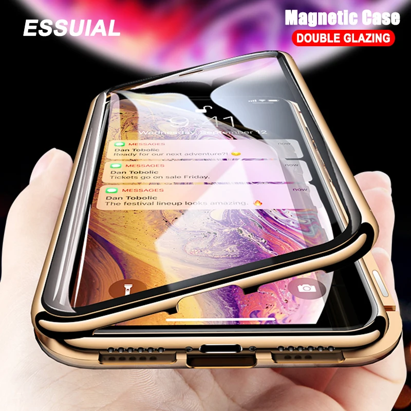 360 магнитный адсорбционный металлический чехол для iPhone SE 11 Pro XS Max XR двухсторонний