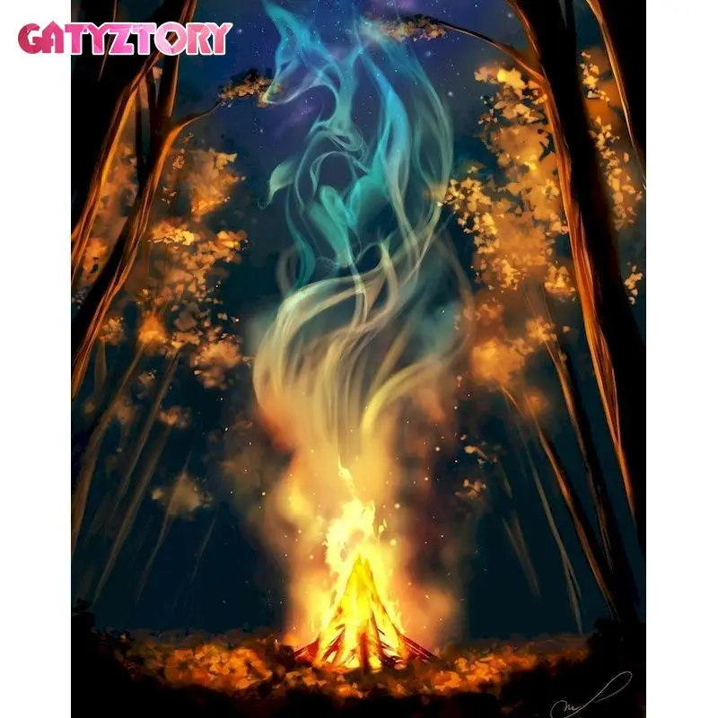 

GATYZTORY DIY Frame Fire Painting By Numbers Kit Landscape Paint By Numbers For Adult Wall Art Picture Room Decor Gift