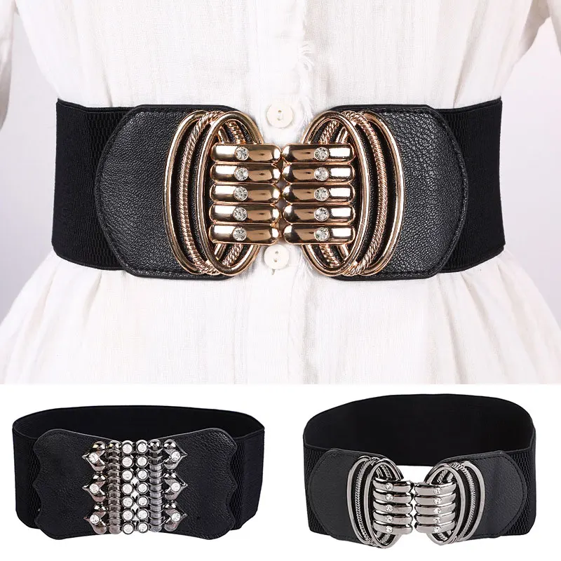 

Fashion Women Wide Waistbelt Elastic Belts Waistbands Metal Buckle Girdle Ladies Dress Sweater Accessories Ceinture Femme