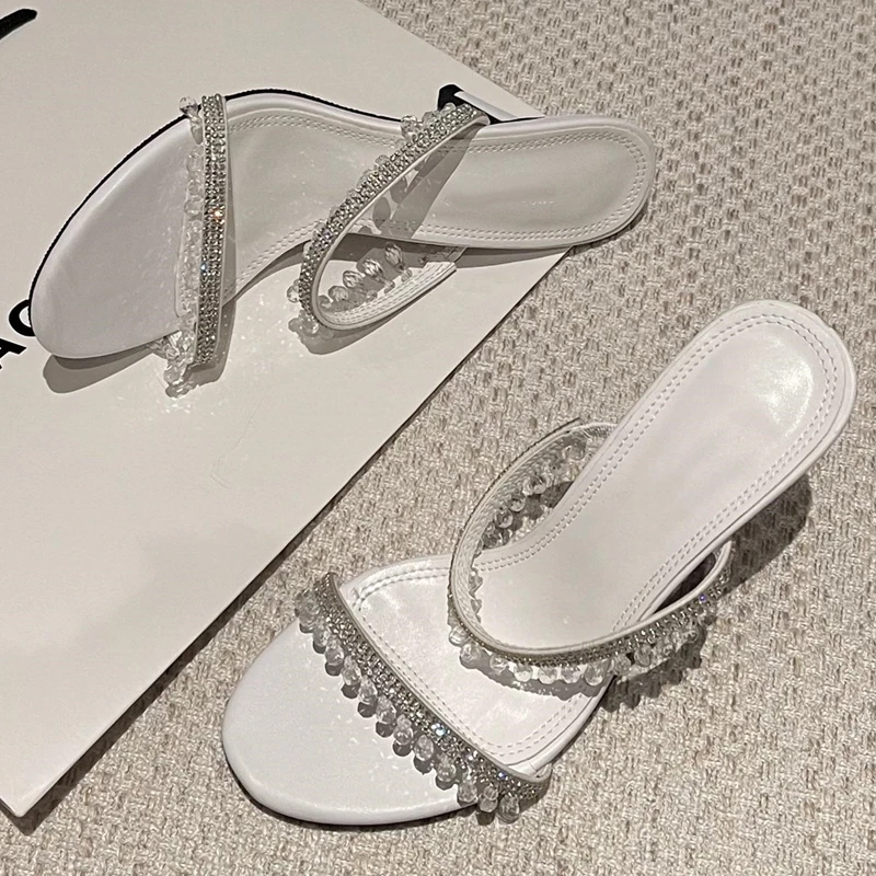 

2021 Slippers Women Fashion Luxury Rhinestone Thin High Heels Sexy Sandals Shoes Woman Casual Open Toe Female Flip Flops Shoes