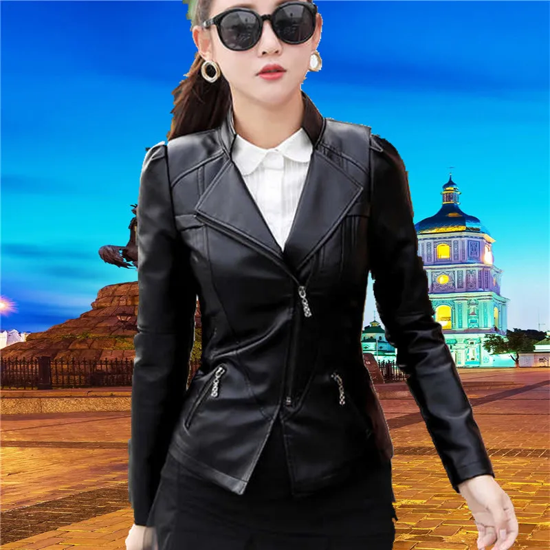 2023Spring Autumn PU Leather Jacket Women Casual Faux Short Coat Fashion Mosaic Plus Size Bomber Jackets Female Outerwear