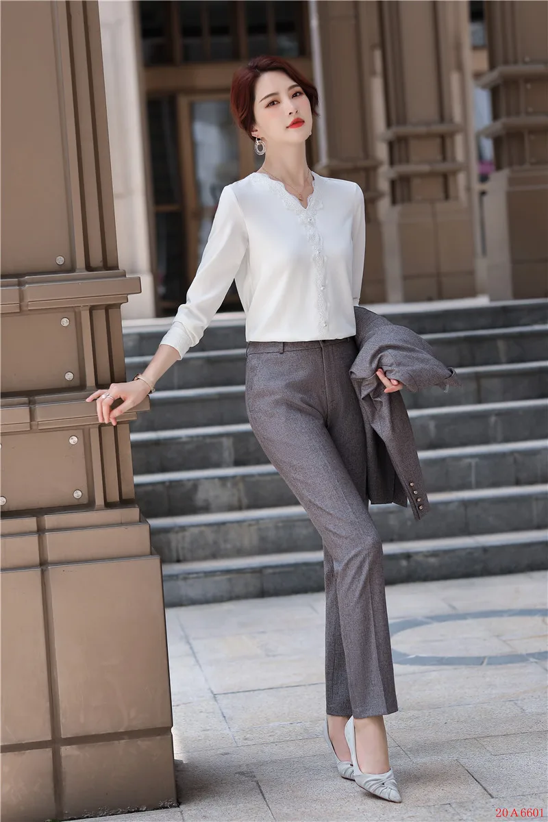 Женская офисная блузка с V-образным вырезом и длинным рукавом | одежда