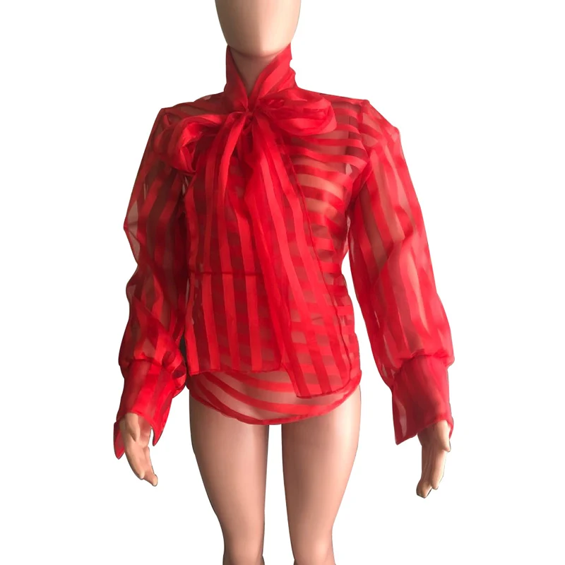 Meihuida Женская Сексуальная рубашка с рукавами-фонариками и высоким воротником