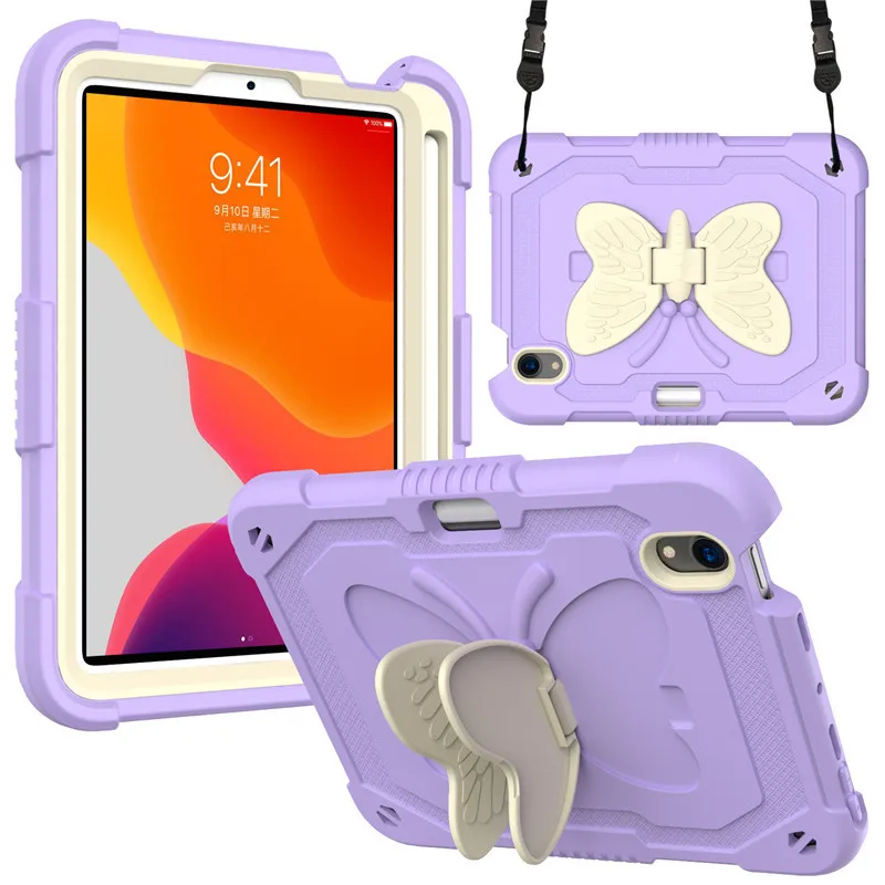 

Жесткий чехол с бабочкой для ПК + Мягкий силиконовый чехол для IPad Mini 6 2021 нескользящий ударопрочный + Съемный регулируемый чехол для планшета