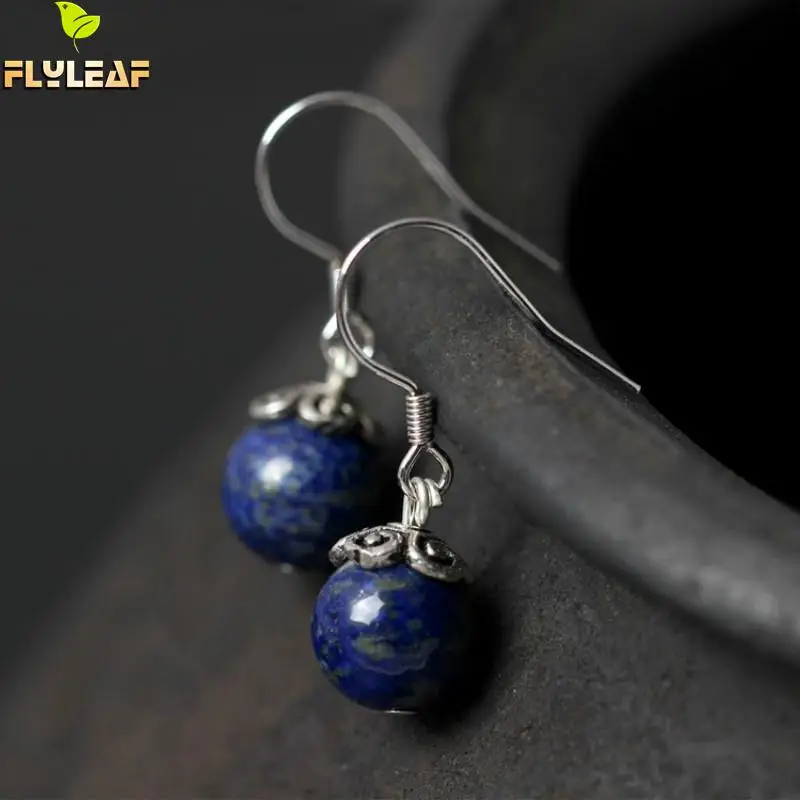 Женские серьги подвески Flyleaf из серебра 925 пробы с бусинами лазурита Подарочные