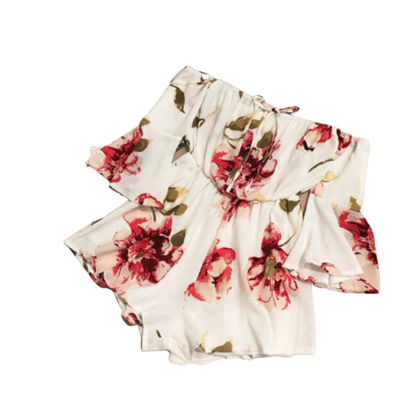 Женский Короткий комбинезон boho с бантом и открытыми плечами летние повседневные