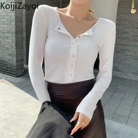 koijizayoi 2021 autumn long sleeve button sweater cardigan women slim ribbed knitted cotton crop tops fashion solid soft outwear