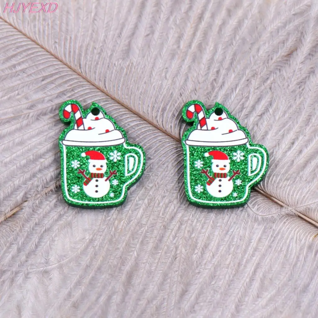

(10pcs /lot) 30mm Christmas Jewelry Accessories Snowman Gingerbread House Glitter Acrylic For Earrings