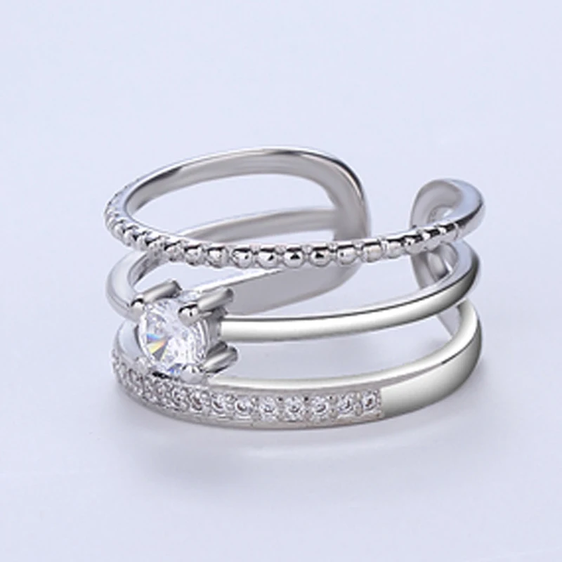 Женское многослойное кольцо из серебра 925 пробы с фианитами | Украшения и
