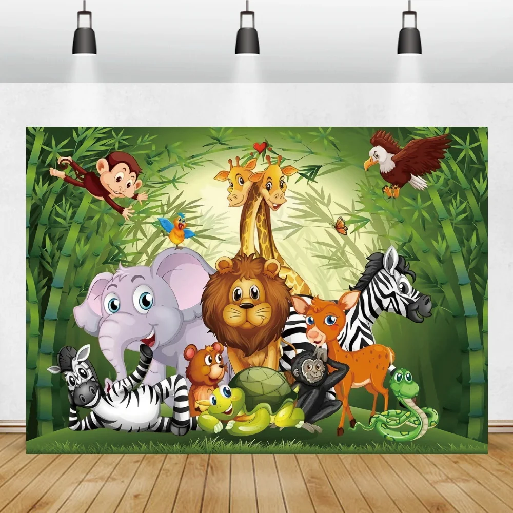 

Laeacco Cartoon Safari Birthday Party Forest Jungle Baby Shower Decor Child Customized Banner Dinosaur Background Photo Backdrop