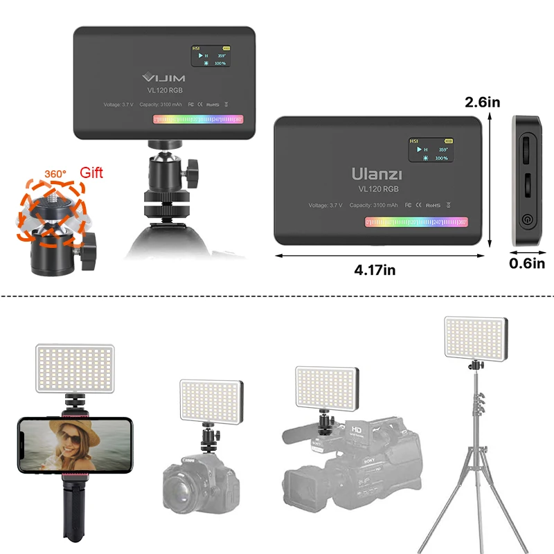 

Ulanzi VIJIM VL120 RGB 3100mAh Dimmable 2500K-9000K
